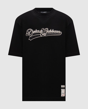 Dolce&Gabbana Black T-shirt with embroidered logo G8TO6ZG7PON