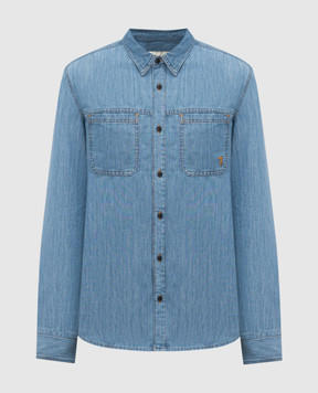 Trussardi Blue linen shirt with embroidery 54028100025NMS116D96