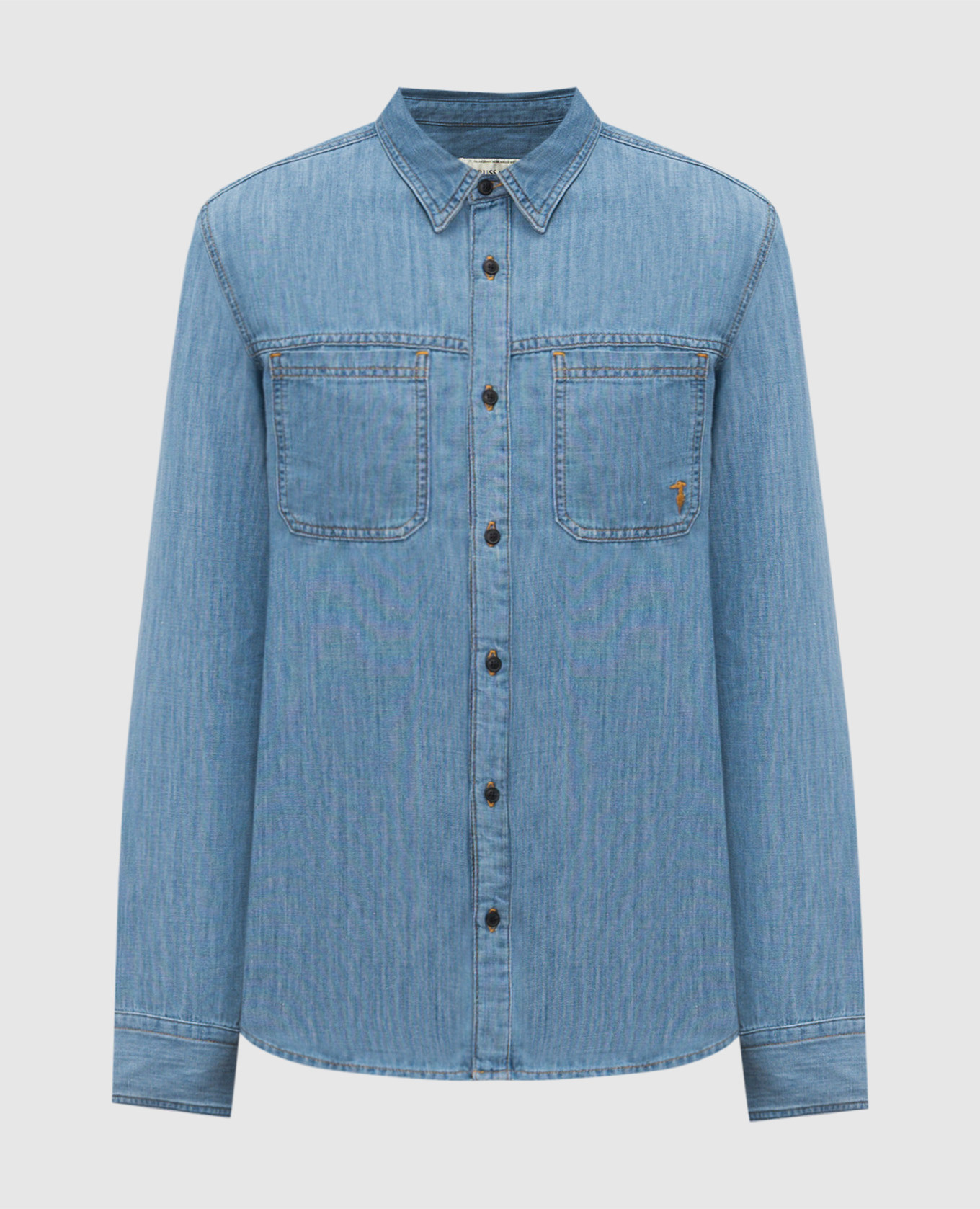 Blue linen shirt with embroidery Trussardi