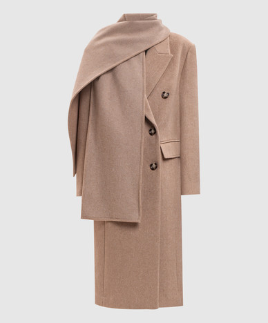 Beige double-breasted coat with wool