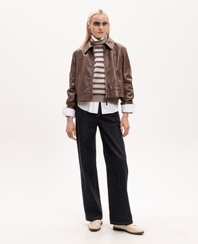 Brunello Cucinelli Beige striped wool, cashmere and silk turtleneck M16221903P