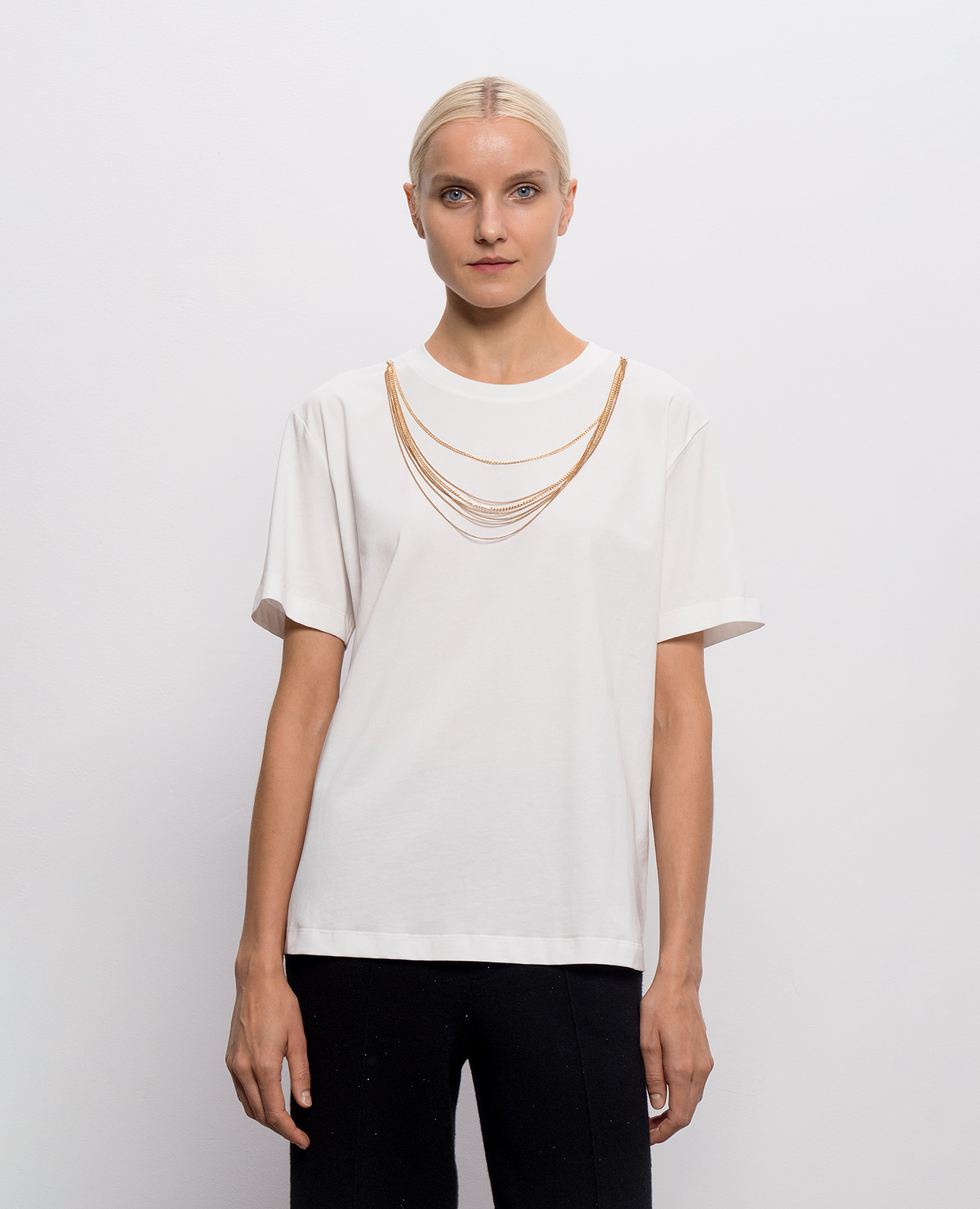 White T-shirt with chains Twinset 3