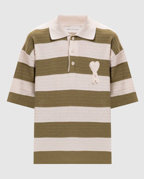 Ami Paris Green striped polo with patch FPL430KN0153