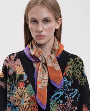 MANTERO 1902 Orange silk scarf with floral print 0909F0023G63167