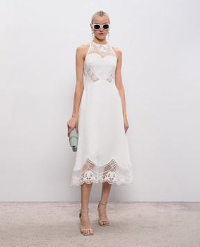 Twinset White linen midi dress with openwork inserts 261TT2241