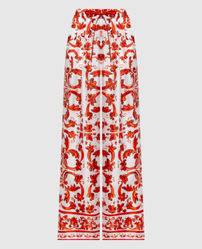 Dolce&Gabbana White silk pants with branded print FTDBNTGDDRE