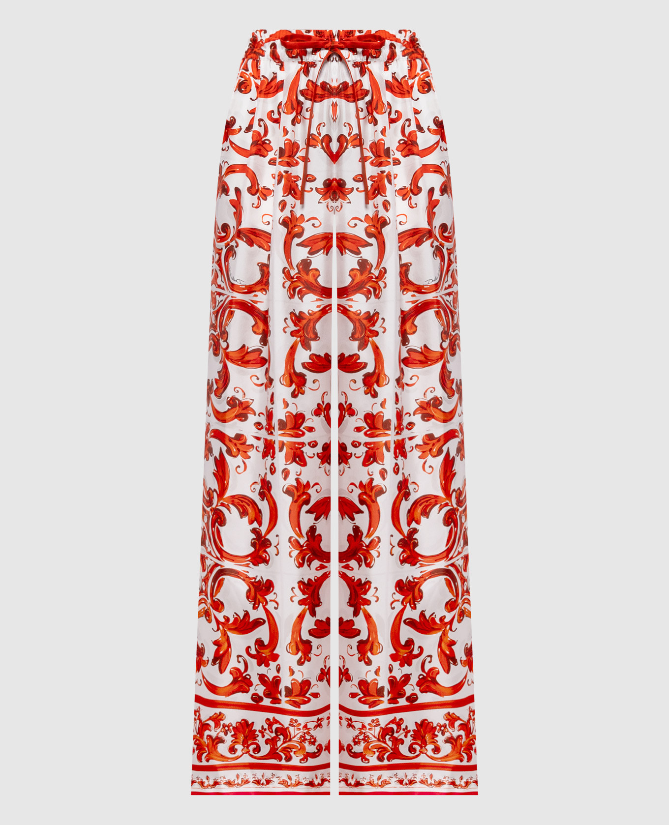 Witte zijden broek met merkprint.
