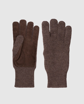 Brunello Cucinelli Brown cashmere and suede gloves M2292118