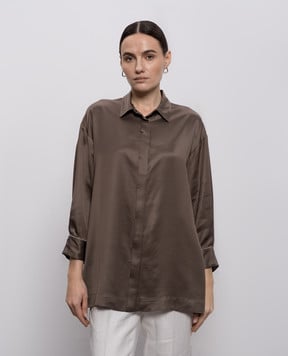 Peserico Brown blouse with monil chain A0640106638