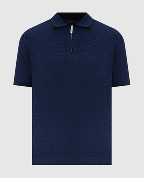 Stefano Ricci Blue polo shirt with woven pattern K212039P31F26195