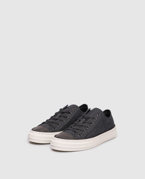 Brunello Cucinelli Gray wool sneakers with a monil chain MZ26G3094