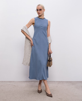 Brunello Cucinelli Blue midi dress with linen MH126AFR61