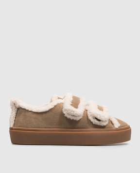 Inuikii Brown suede sneakers with fur trim and logo patch 10010010231
