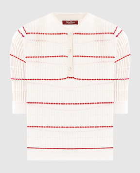 Max Mara White MSTGALLO silk and wool top with polo collar MSTGALLO