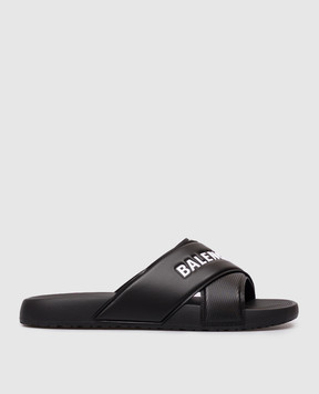 Balenciaga Black sliders with textured logo 866163W0FPD