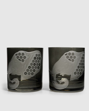 Artel Set of grey crystal glasses African Safari Elephant G212THE1SM