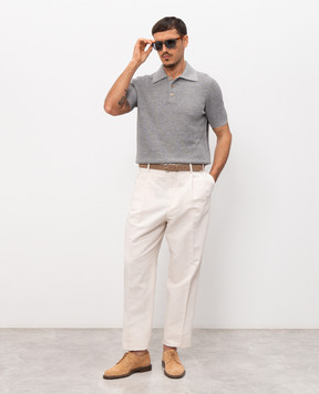 Brunello Cucinelli Gray knitted polo with linen M2L707715