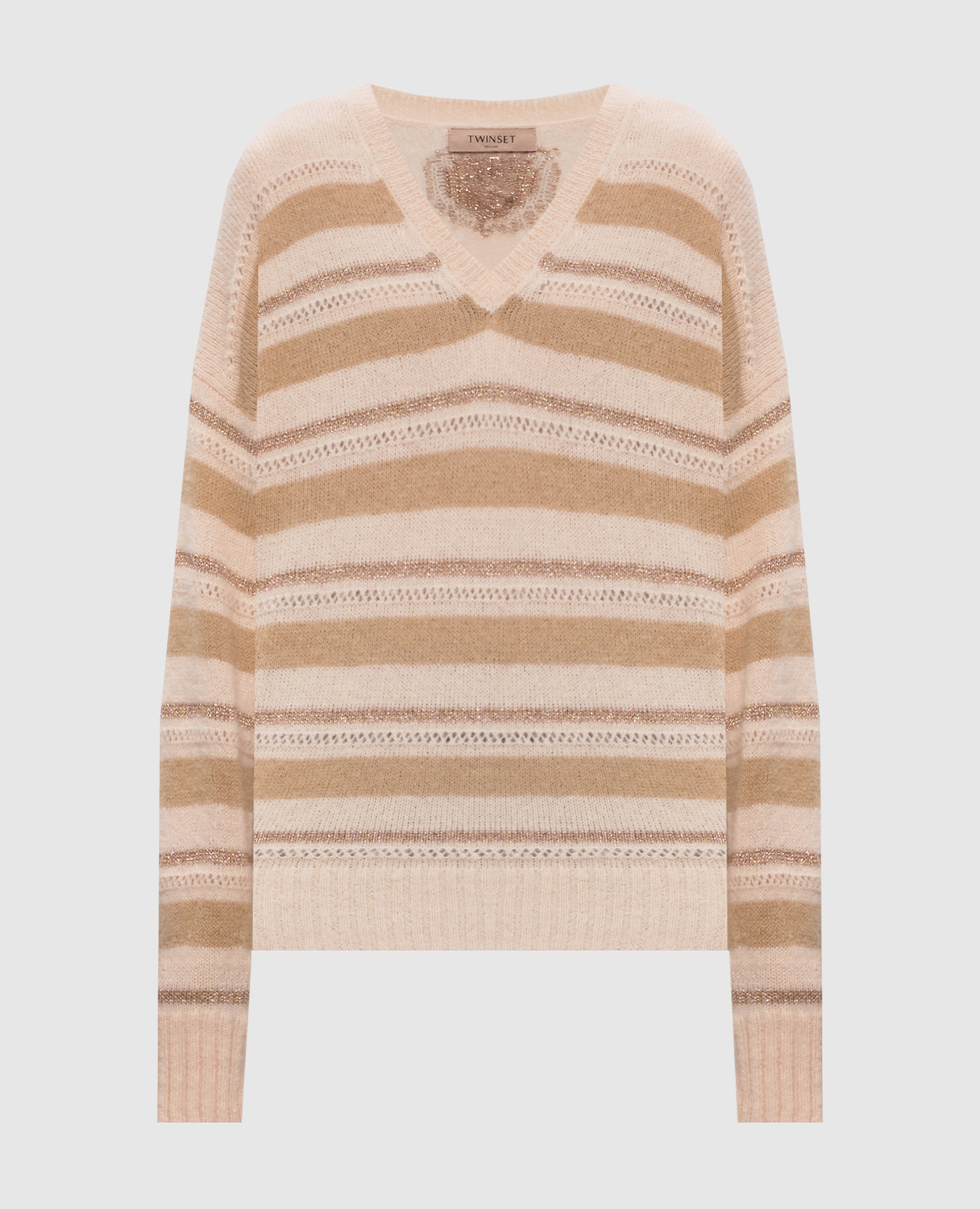 Beige striped alpaca pullover