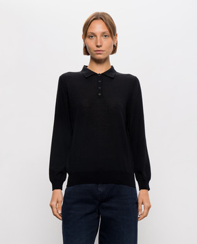 Solotre Black wool polo shirt with logo embroidery M3AC0047