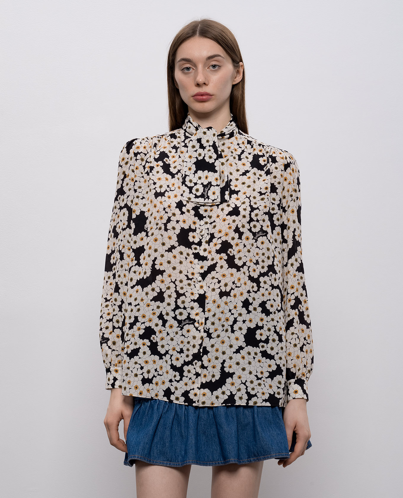 Black silk blouse with floral print Valentino 3