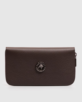 Stefano Ricci Brown leather clutch wallet with emblem PP312GUVD