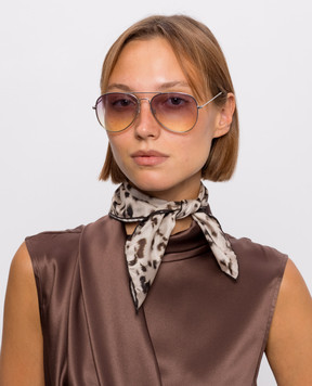 Brunello Cucinelli Beige silk scarf with animal print MFOU0003
