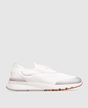 Brunello Cucinelli White cotton sneakers with textured logo MZUAUFO340