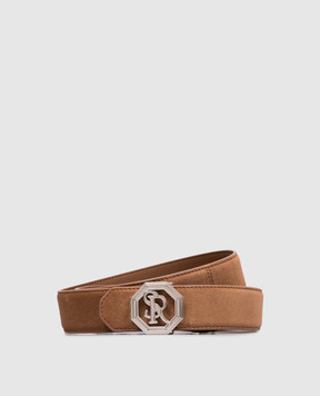 Stefano Ricci Suede brown belt with monogram logo N381SDC366P