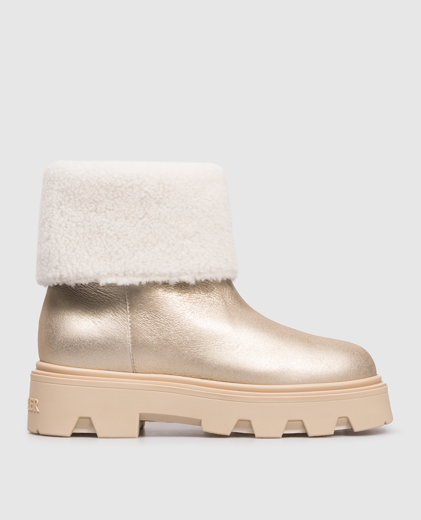 

Aurea Mid golden leather boots with fur Moncler
