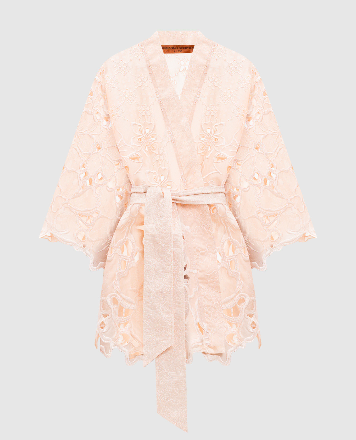 Pink openwork kimono with embroidery