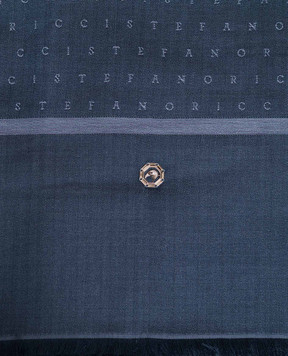 Stefano Ricci Blue silk and cashmere scarf with emblem MWA63000407442