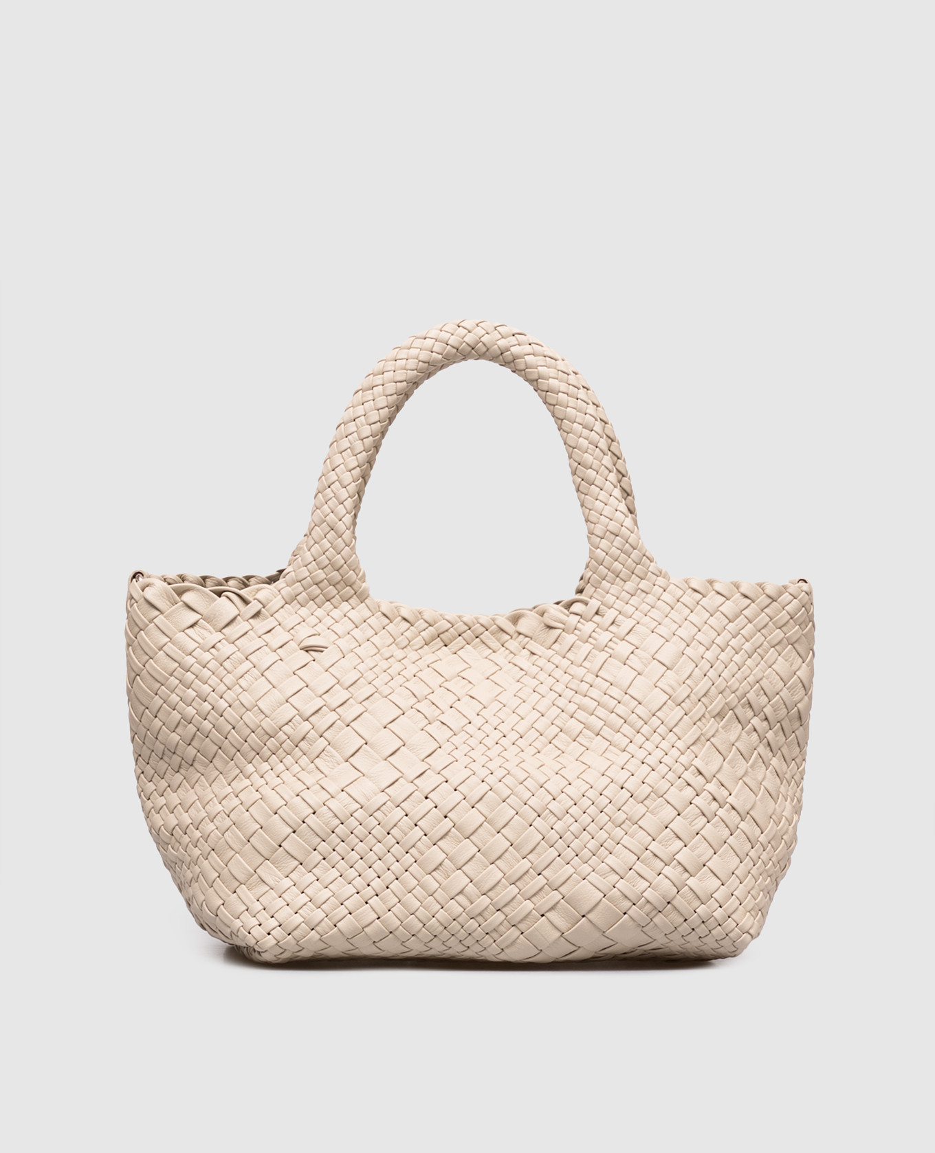 Beige leather tote bag with weaving