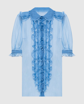 Dolce&Gabbana Blue silk blouse with ruffles F5U03TFU1UR