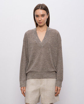 Brunello Cucinelli Brown pullover with linen M8Q257102