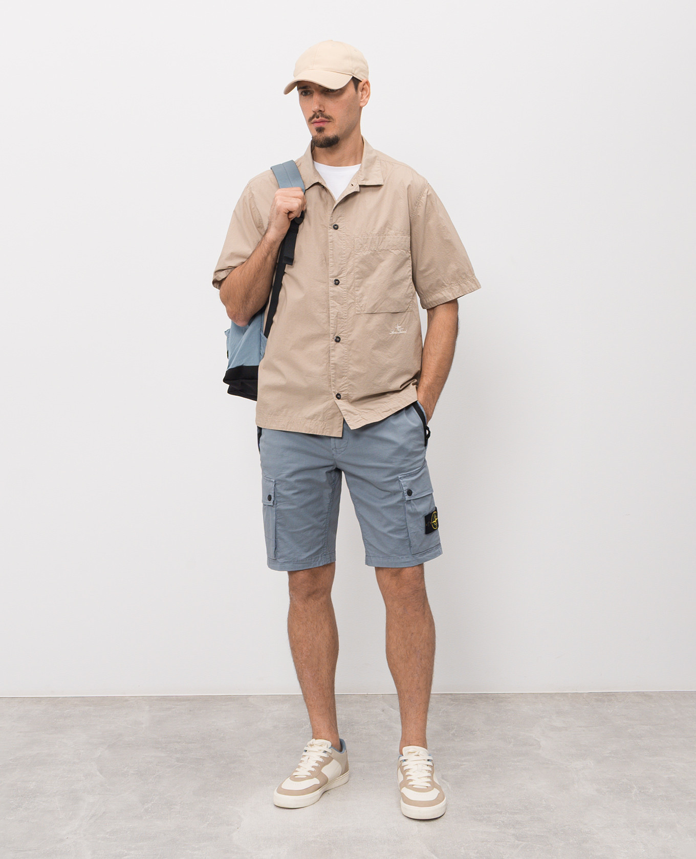 Beige straight-cut shirt with logo embroidery Stone Island 2