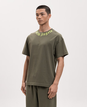 Palm Angels Khaki T-shirt with logo print PMAA109S26JER008