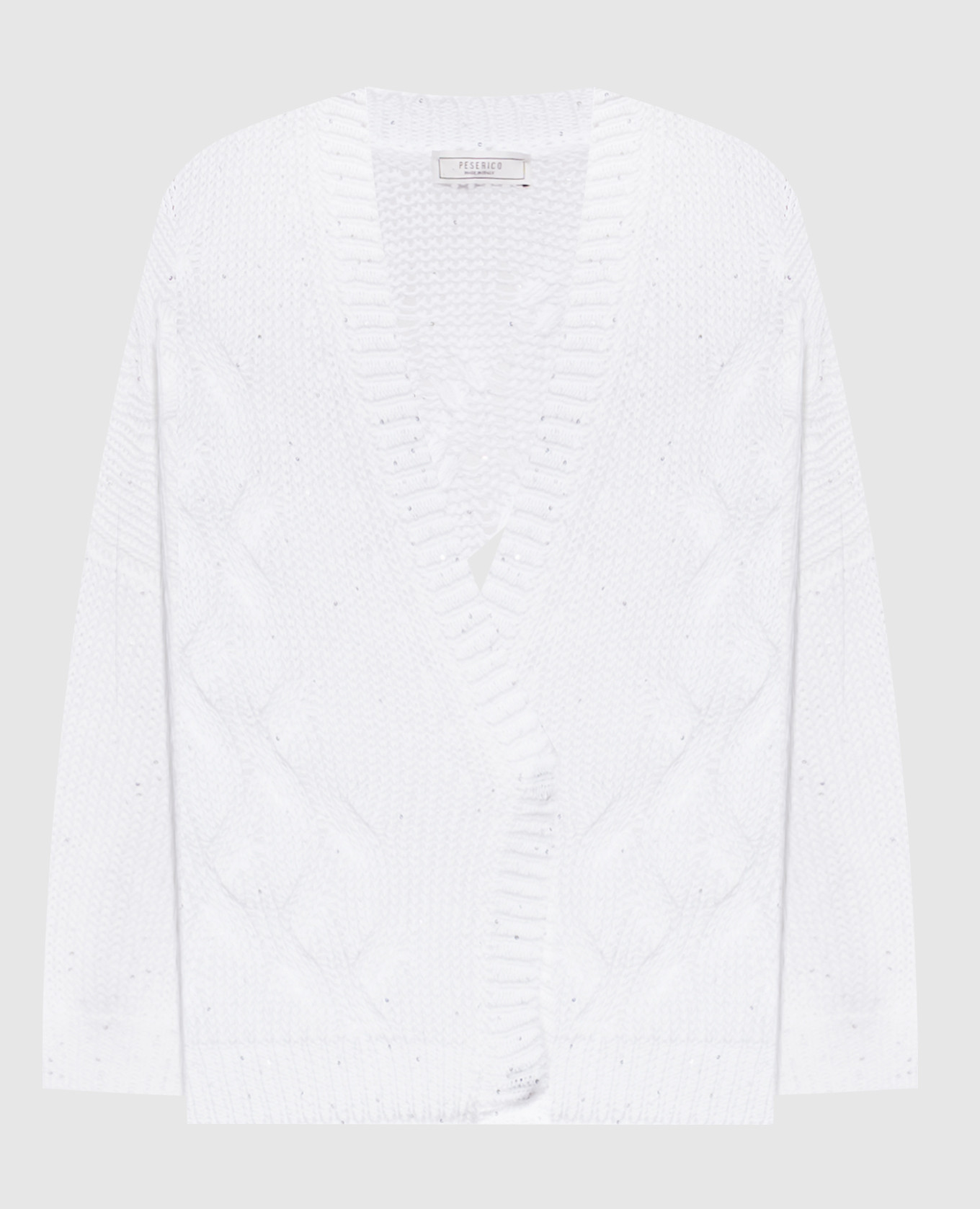 White cardigan with sequin pattern