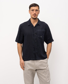 C.P. Company Blue linen shirt with logo print MSH258A110533G