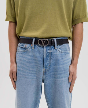 Valentino Black leather belt with emblem 8Y2T0SM3UPC