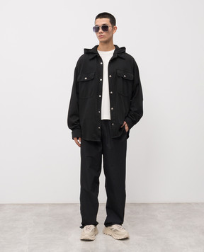 Palm Angels Black hooded shirt PMES021F24FAB001