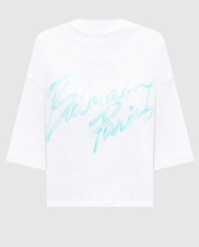 Balmain White cropped T-shirt with logo GF1EE145BD41