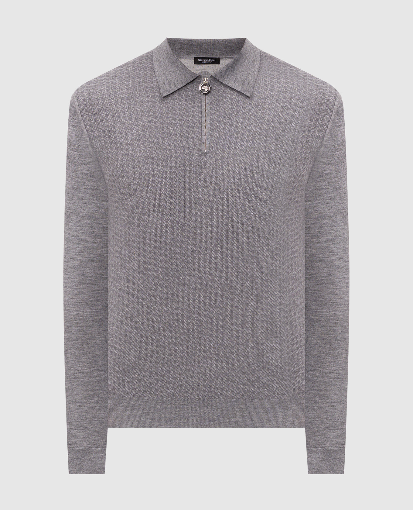 Gray cashmere and silk polo shirt