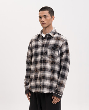 Palm Angels Beige checked shirt with logo print PMGE04DS26FAB001