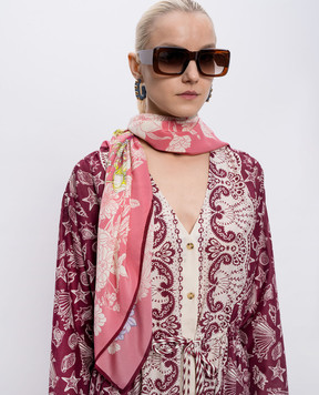 MANTERO 1902 Alba Flora pink silk scarf 0908F0023G57019