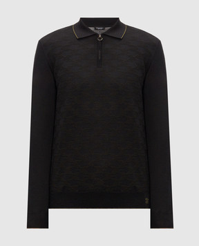 Stefano Ricci Black wool, silk and cashmere polo shirt KE08022P30E26372