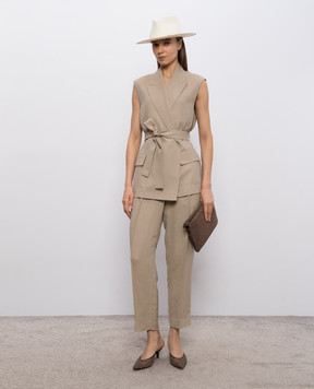 Brunello Cucinelli Beige linen pants with monil chain MH126P8292