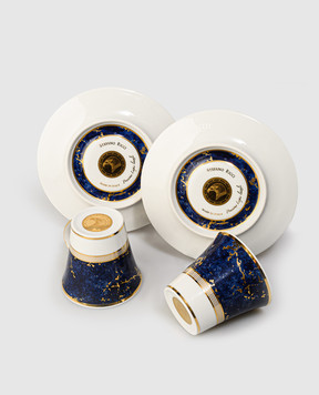 Stefano Ricci Set of porcelain tea cups and saucers OTT002LAPIS2
