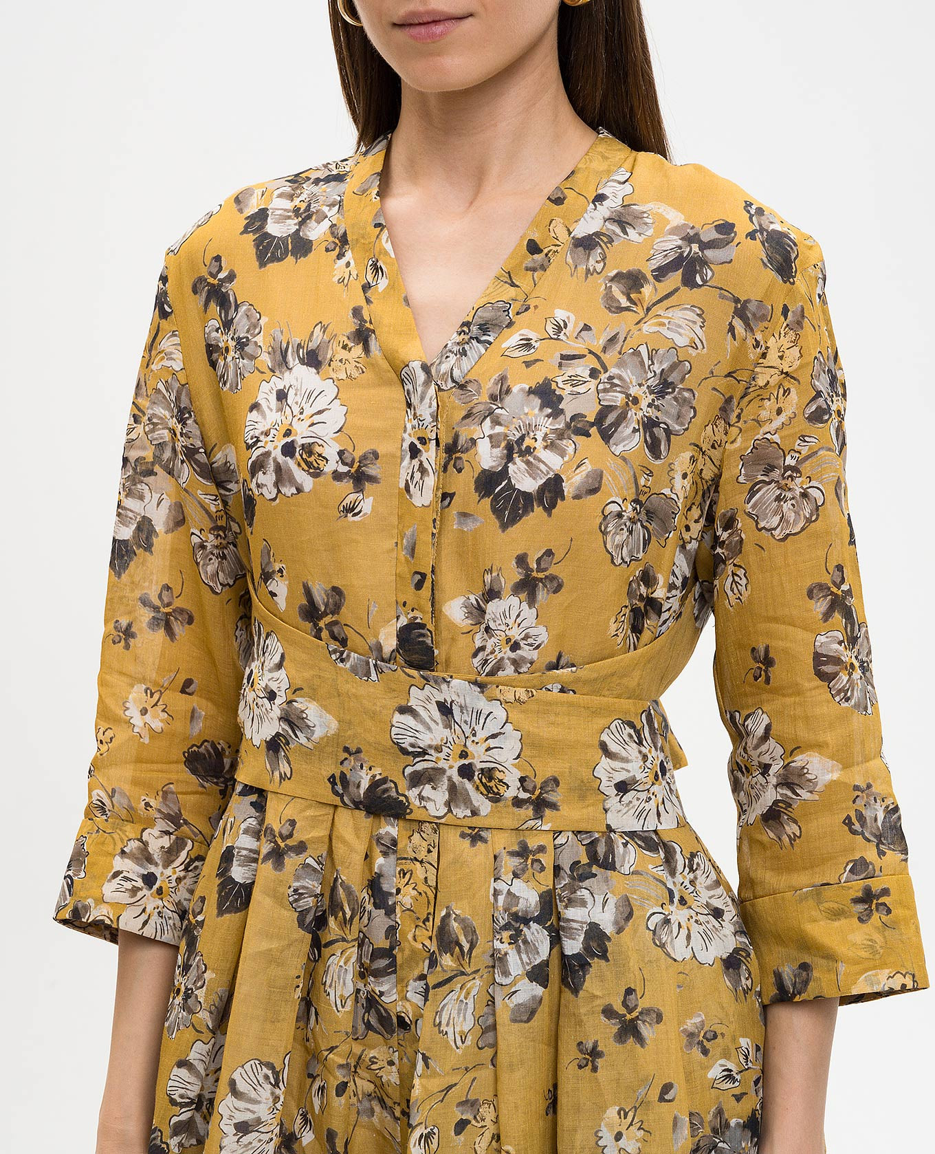 

Yellow dress with floral print sash Max Mara