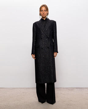Twinset Black double-breasted coat with lurex 262TT2520