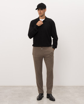 Bertolo Cashmere Black wool and silk polo with textured pattern 90247300251458